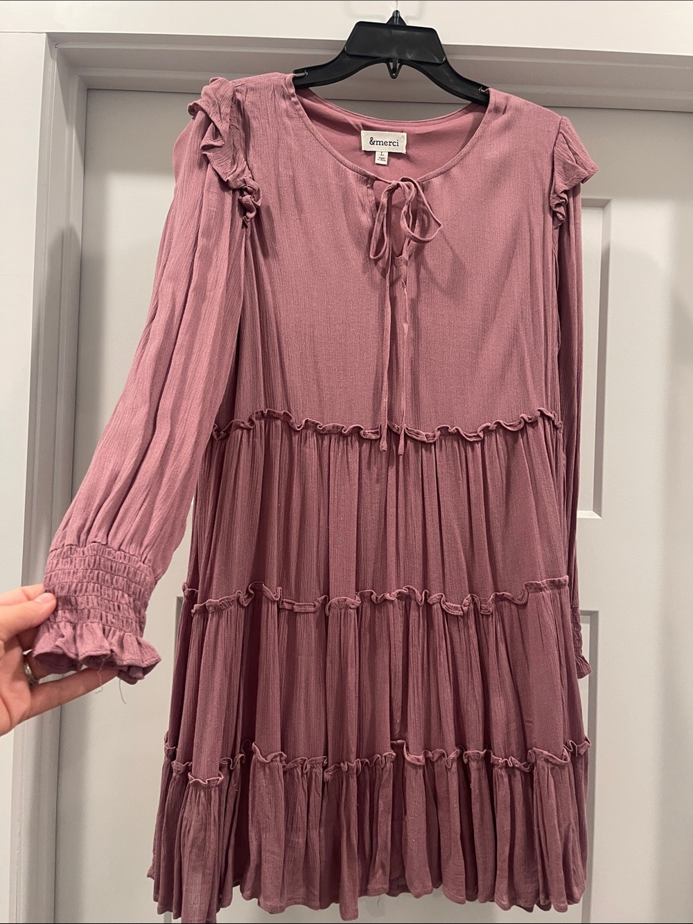 &merci Mauve Pink Tiered Long-Sleeve Dress